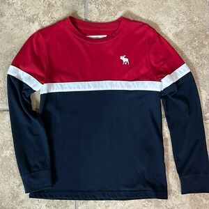 Boys Abercrombie Kids Color Block Patriotic Red White Blue Long Sleeve Shirt EUC